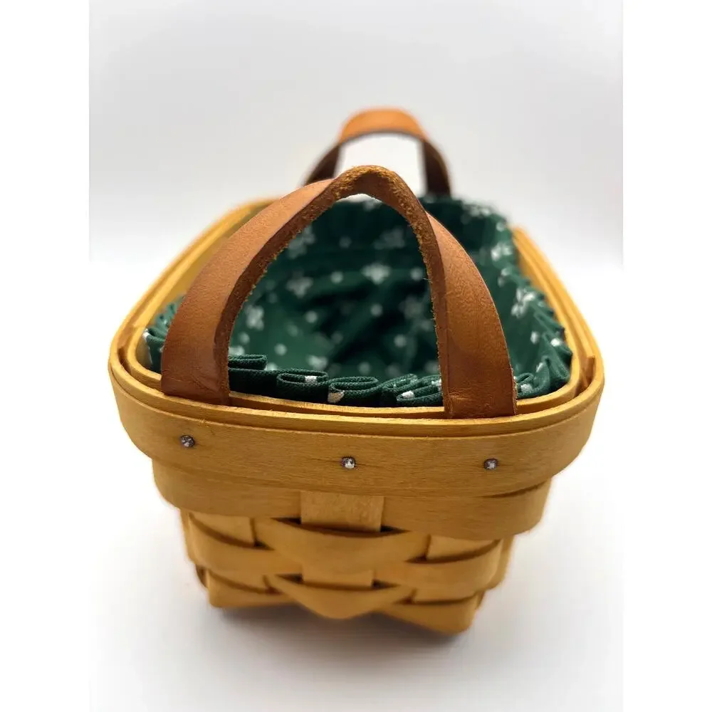Longaberger '99 Trinket Basket Green Fabric Liner Leather Handles W/House Accent